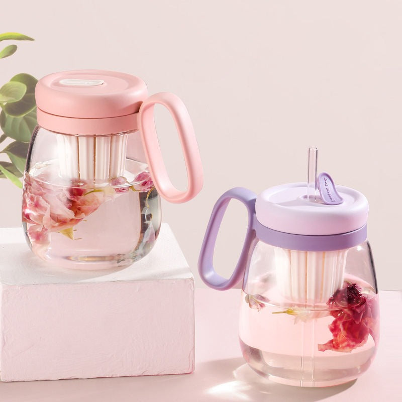 Glass Thumbler With Lid And Straw