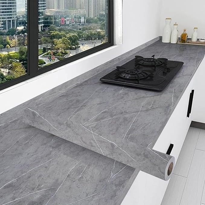 Wall Stickers DIY & Vinyl Marble Peel and Stick Waterproof Wallpaper (Gray)