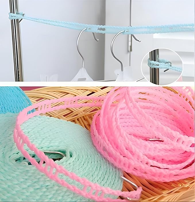 Homeguru Cloth Line Windproof Anti-Slip Clothes Drying Nylon Rope with Hooks