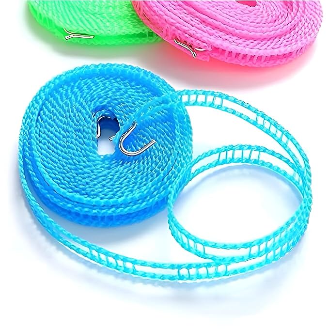 Homeguru Cloth Line Windproof Anti-Slip Clothes Drying Nylon Rope with Hooks