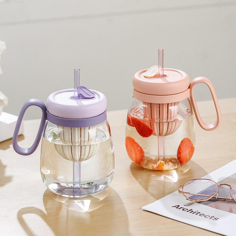 Glass Thumbler With Lid And Straw