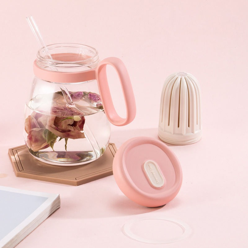Glass Thumbler With Lid And Straw