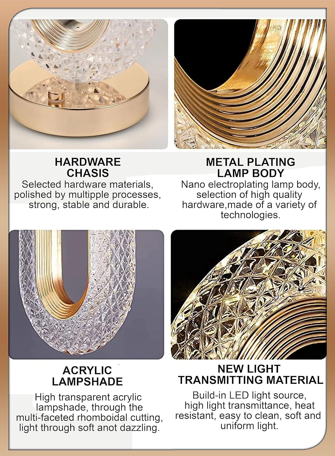 RECTANGLE SHAPE USB RECHARGEABLE CRYSTAL LAMP