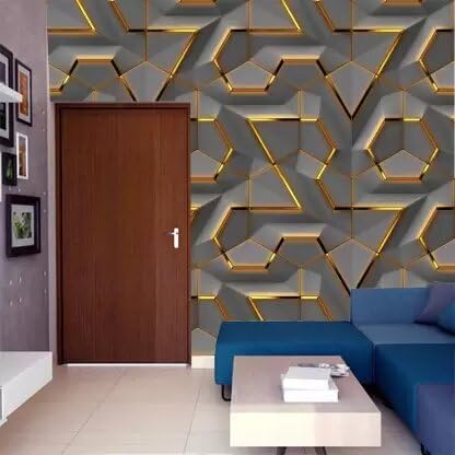 Homeguru PVC Self-Adhesive Wallpaper DIY Wall Stickers Wallpaper Decals, Living Room,Furniture Decoration,Shop,Interior,Sofa Background Decal (45 x 500 cm) (Dark Gold Geometric Wallpaper)