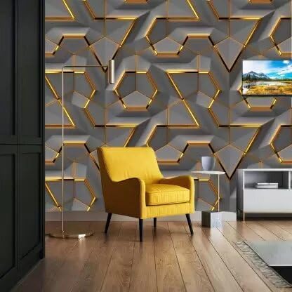 3D Black Gold Wall Sticker & PVC Self-Adhesive DIY Wallpaper (45 x 500 cm) (Dark Gold Geometric)