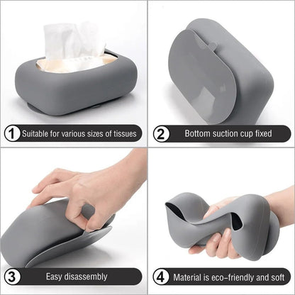 Silicone Suction Cup Tissue Box, Wet Wipes Portable Tissue Holder
