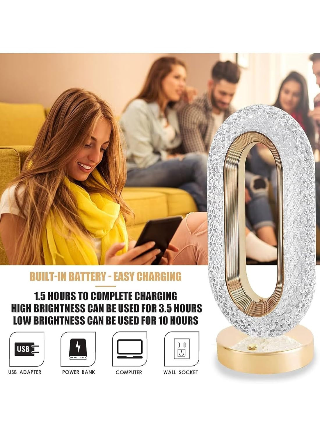 RECTANGLE SHAPE USB RECHARGEABLE CRYSTAL LAMP