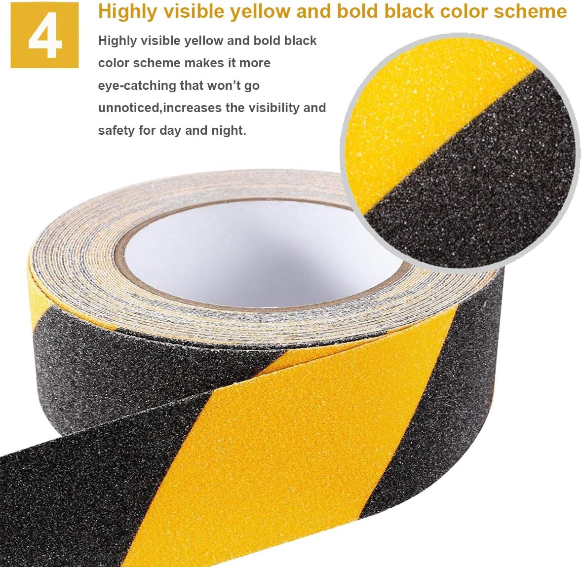 Anti Slip Safety Floor Tape, Heavy Duty Waterproof Grip Tape for Outdoor Stairs Steps Skateboards, Non Slip Tape Caution Black and Yellow 2 Inch