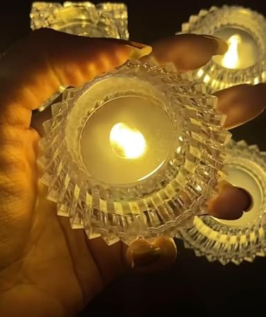 Crystal Diamond Diya Candle Light for Diwali, Home Décor, Festival Decoration