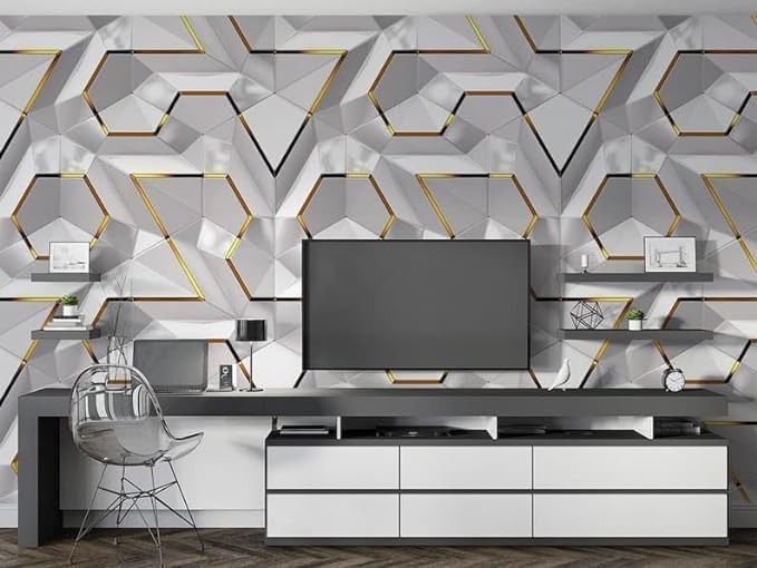 New PVC Self-Adhesive Wallpaper DIY Wall Stickers(DARK GOLD GEOMETRIC WALLPAPER) 45*500 cm 5 metter