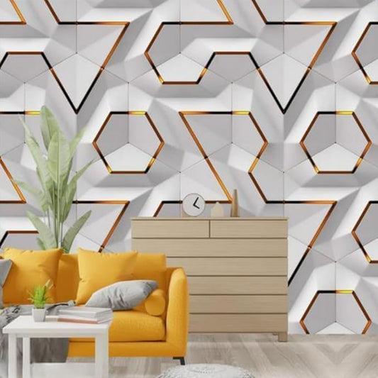 New PVC Self-Adhesive Wallpaper DIY Wall Stickers(DARK GOLD GEOMETRIC WALLPAPER) 45*500 cm 5 metter