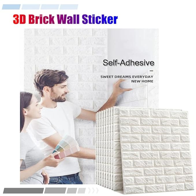 3D White Brick Texture Wallpaper (70x77 Cm)