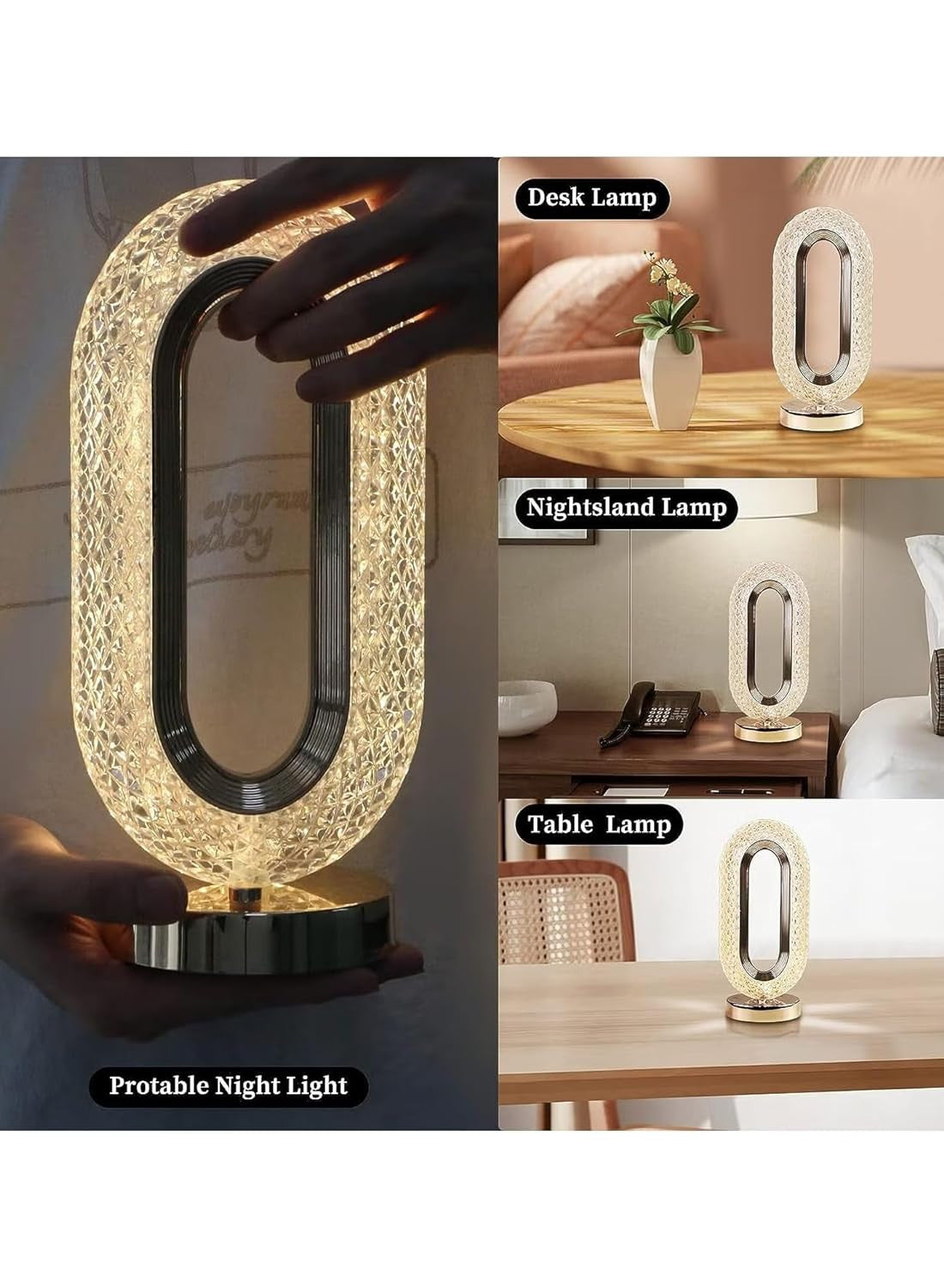 RECTANGLE SHAPE USB RECHARGEABLE CRYSTAL LAMP