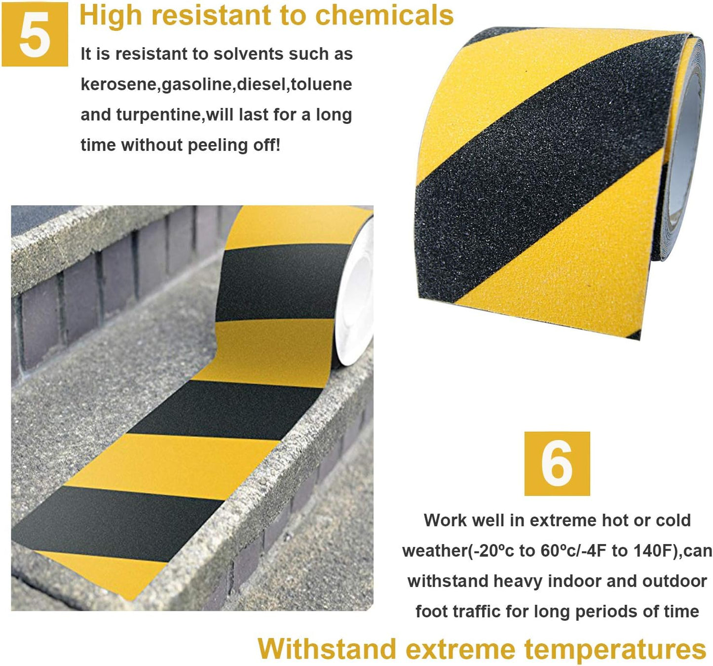 Anti Slip Safety Floor Tape, Heavy Duty Waterproof Grip Tape for Outdoor Stairs Steps Skateboards, Non Slip Tape Caution Black and Yellow 2 Inch