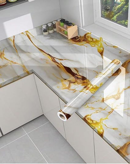 Gold White Premium Wall Stickers DIY Wallpaper(60x200cm) (Gold White)