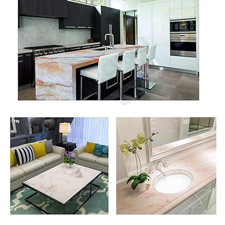 orange Marble Stickers Wallpaper for Furniture Kitchen, Cabinets, Almirah, Tabletop, Plastic Table, Wooden Table, Wardrobe, Renovation Self Adhesive Sticker(200cm x 60cm)