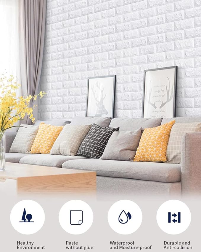 3D White Brick Texture Wallpaper (70x77 Cm)