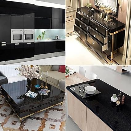 HOMEGURU Black Plain Marble Stickers Wallpaper for Furniture Kitchen, Cabinets, Almirah, Tabletop, Plastic Table, Wooden Table, Wardrobe, Renovation Self Adhesive Sticker(200cm x 60cm)