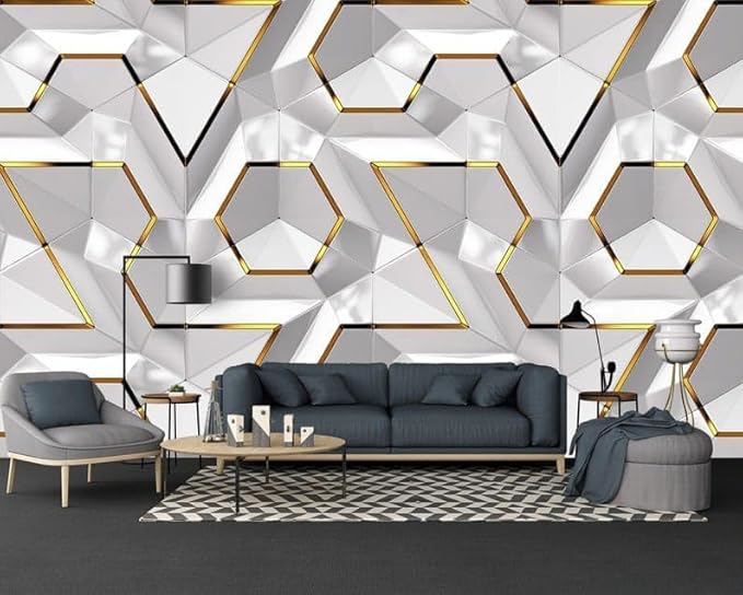 New PVC Self-Adhesive Wallpaper DIY Wall Stickers(DARK GOLD GEOMETRIC WALLPAPER) 45*500 cm 5 metter