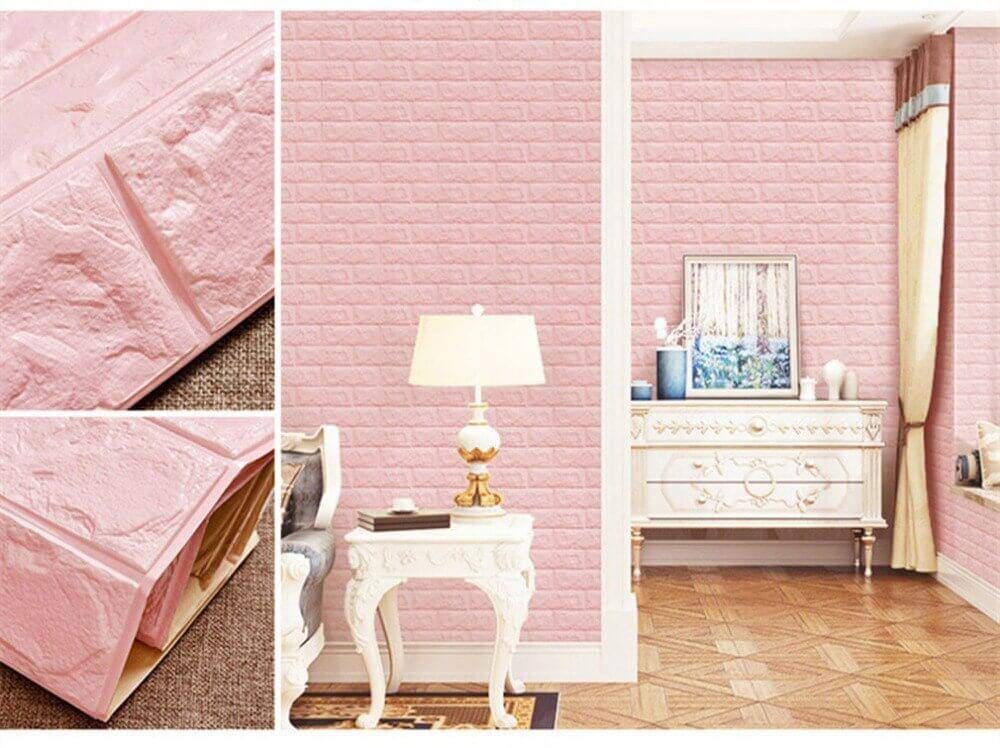 3D Pink Brick Texture Wallpaper (70x77cm)