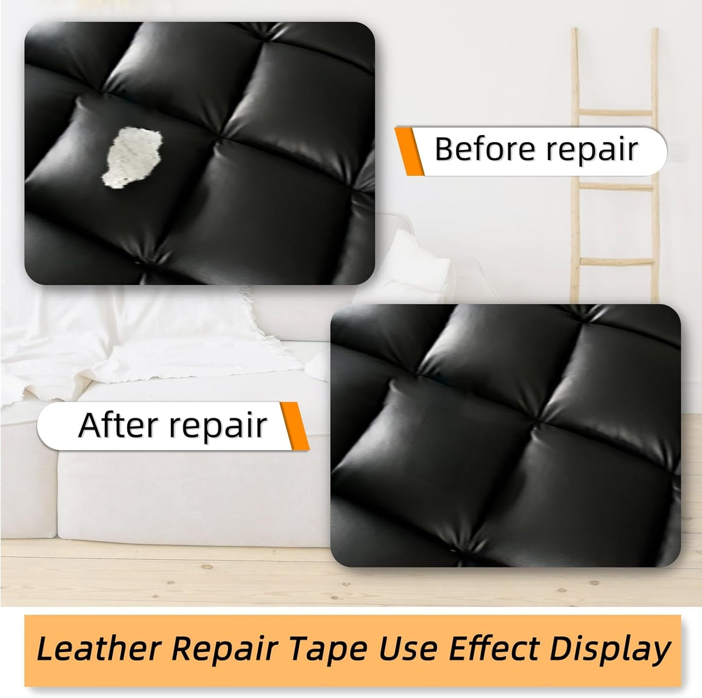 Leather Repair Patch, 24x12 inch /60x30cm Self Adhesive Perforated Leather Patch for Furniture Couch Car Seat Sofa Office Chair Refinisher Tape Patches (Black)