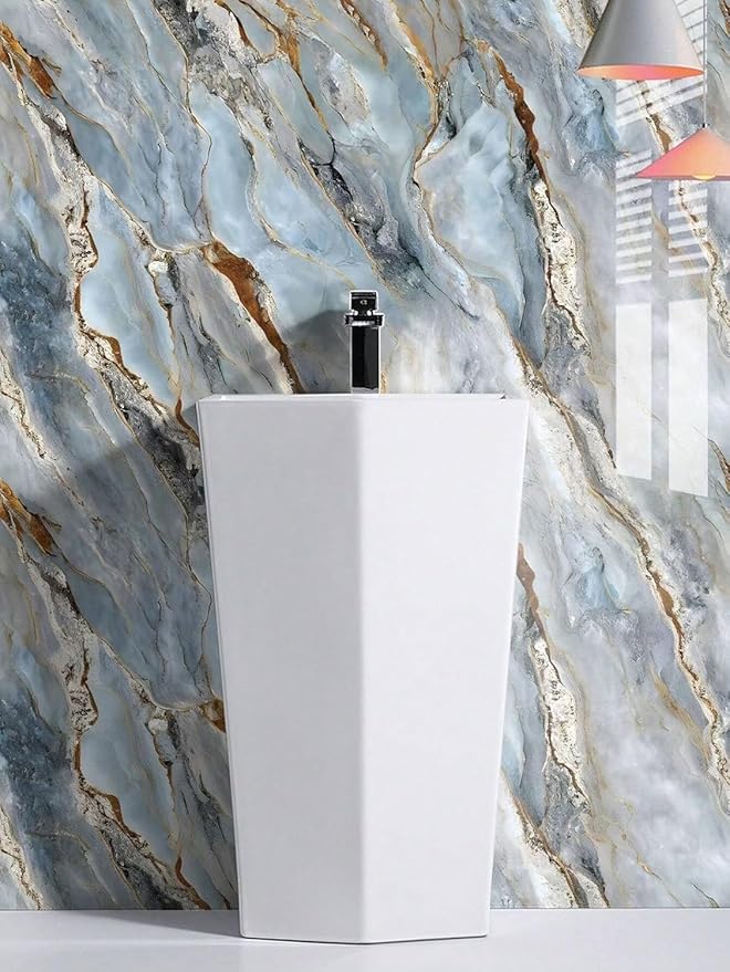 Decorative Blue Grey Gold Wallpaper (Natural Mountain) (60*200 CM)