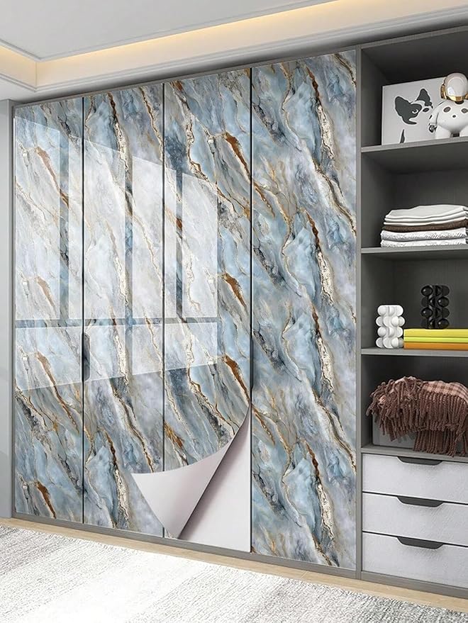 Decorative Blue Grey Gold Wallpaper (Natural Mountain) (60*200 CM)