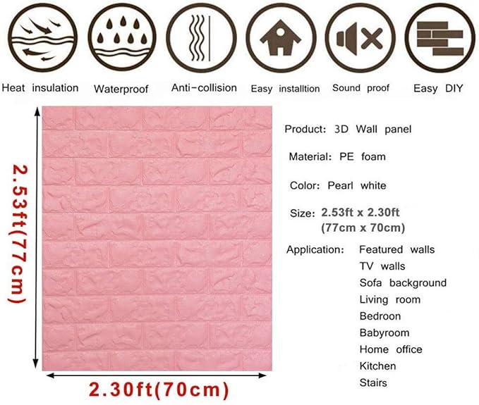 3D Pink Brick Texture Wallpaper (70x77cm)