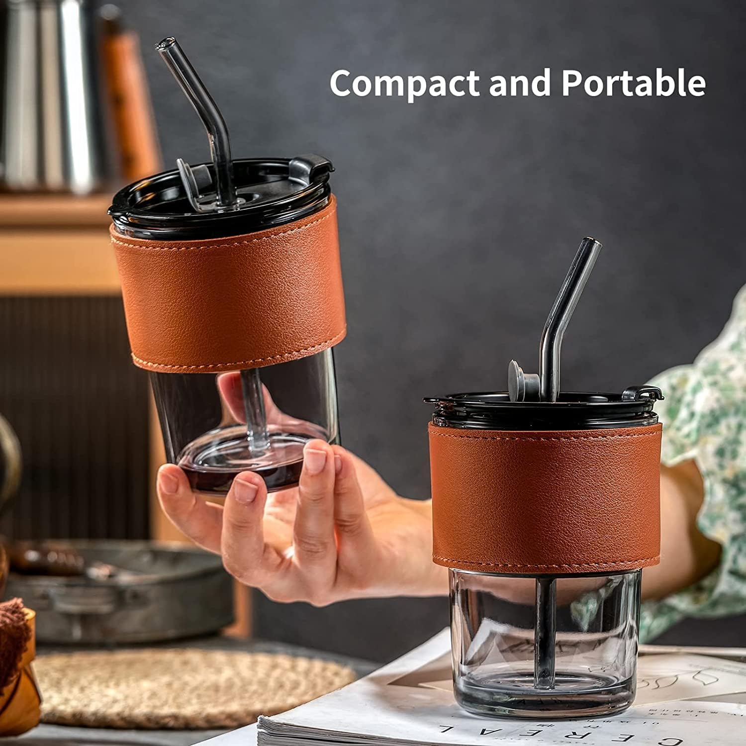 HOMEGURU GLASS TUMBLER CUP WITH LID (400ML)