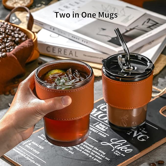 HOMEGURU GLASS TUMBLER CUP WITH LID (400ML)