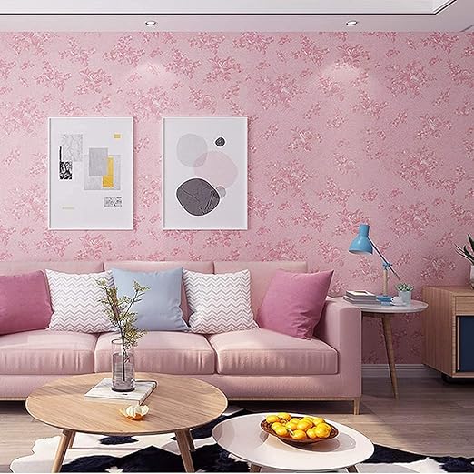 HOMEGURU Marble Self Adhesive Decorative Design Wall Paper for Bedroom Living Room Cabinet, Peel and Stick Decorative Sticker (45X500 CM) (Hg-Pink Flower)