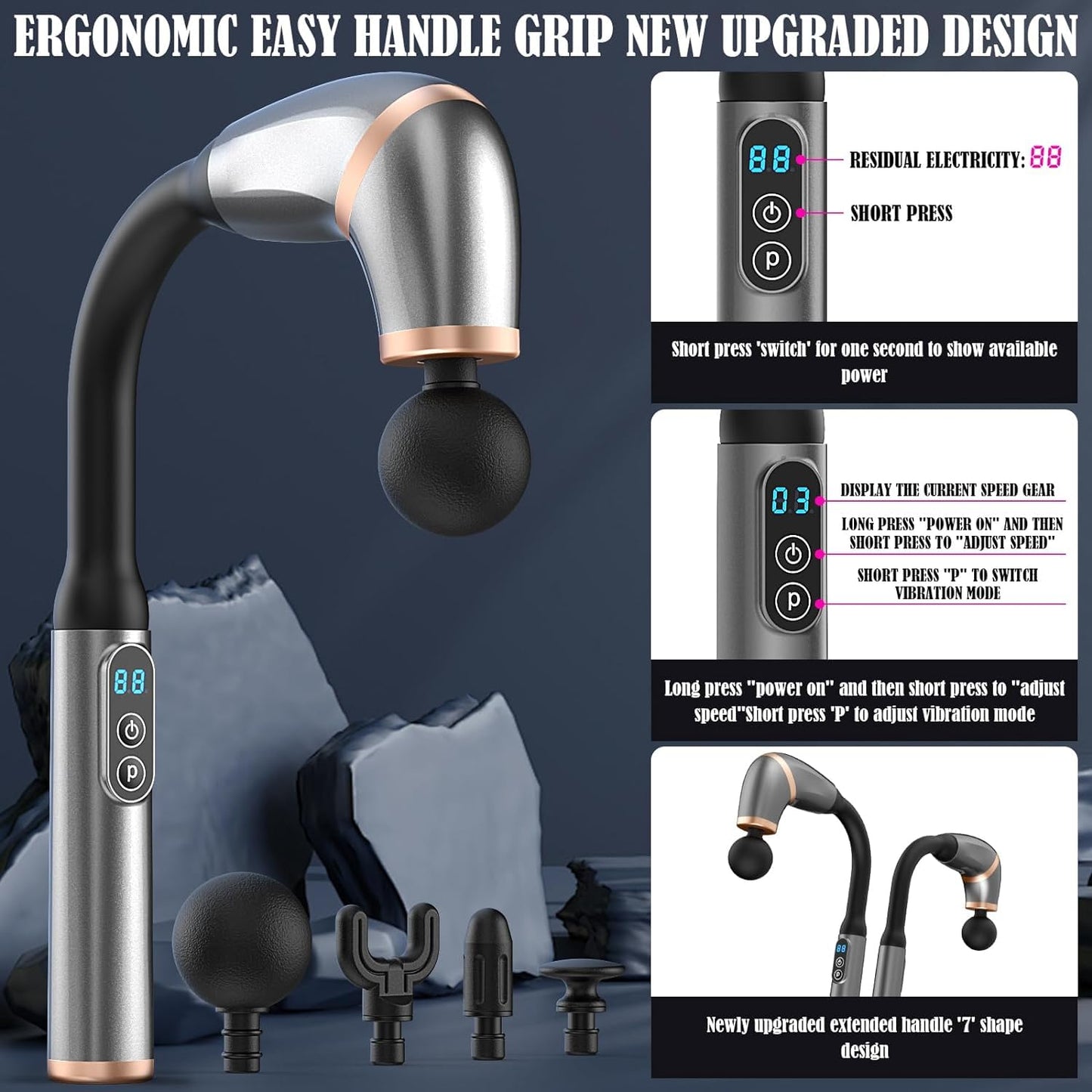 U SHAPE MASSAGE GUN WITH EXTANSTION HANDLE