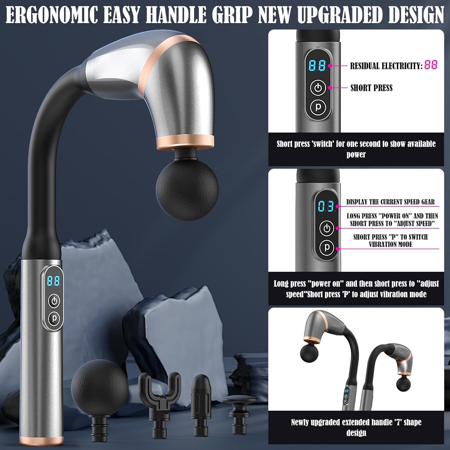 U SHAPE MASSAGE GUN WITH EXTANSTION HANDLE