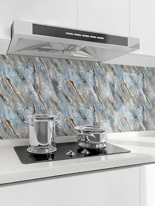Decorative Blue Grey Gold Wallpaper (Natural Mountain) (60*200 CM)