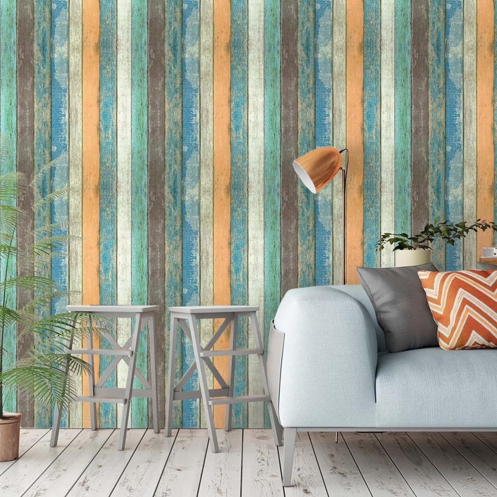 HOMEGURU HG-New PVC Self-Adhesive Wallpaper DIY Wall Stickers Wallpaper Decals, Living Room,Furniture Decoration,Shop,Interior,Sofa Background Decal (45 x 500 cm) (Colour Wooden Wallpaper)