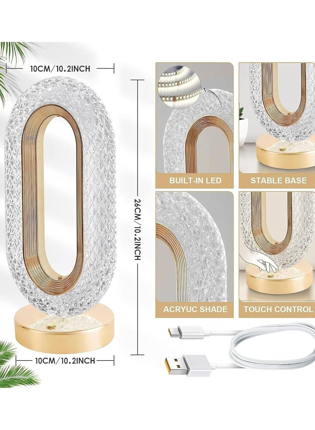 RECTANGLE SHAPE USB RECHARGEABLE CRYSTAL LAMP