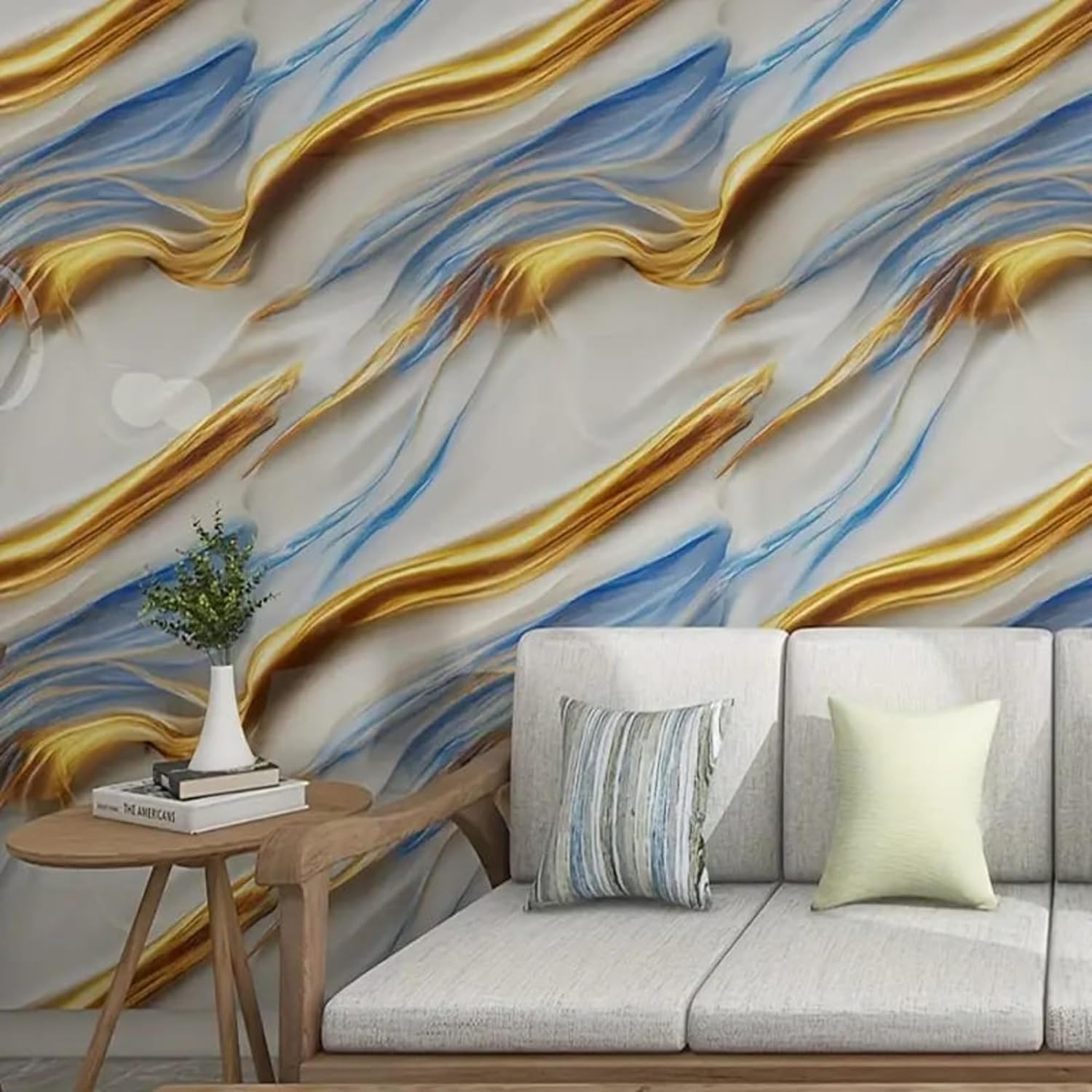 Blue Golden Marble Wallpaper