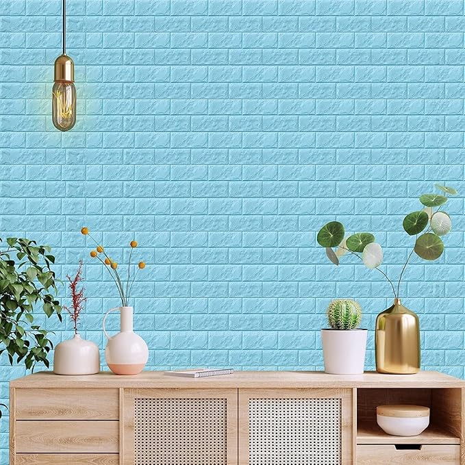 3D Blue Brick Texture Wallpaper (70X77CM)