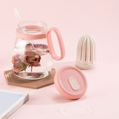 Glass Thumbler With Lid And Straw
