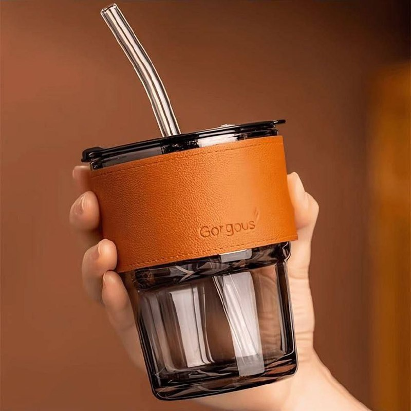 HOMEGURU GLASS TUMBLER CUP WITH LID (400ML)