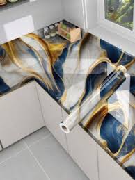 Homeguru Marble Wallpaper Peel and Stick Waterproof Wallpaper for Home Kitchen Countertop Cabinet Furniture Oil Proof Kitchen Stickers (60X200) (JSK- New Blue Gold)