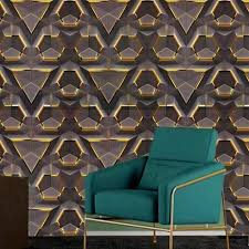 3D Black Gold Wall Sticker & PVC Self-Adhesive DIY Wallpaper (45 x 500 cm) (Dark Gold Geometric)