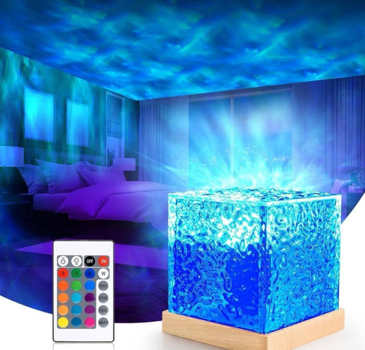 Homeguru Ocean Wave Projector Lamp 3D Water Wave Effect Romantic LED Night Light Remote Control USB Crystal Table Lamp for Home Decor, Bedroom & Gift, Multicolor Light