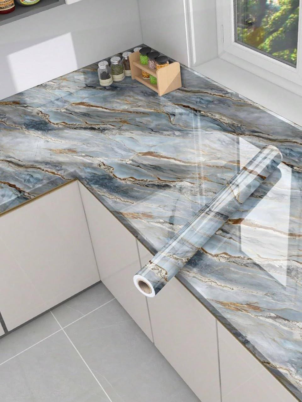 Decorative Blue Grey Gold Wallpaper (Natural Mountain) (60*200 CM)
