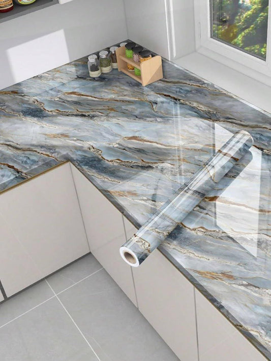 Decorative Blue Grey Gold Wallpaper (Natural Mountain) (60*200 CM)